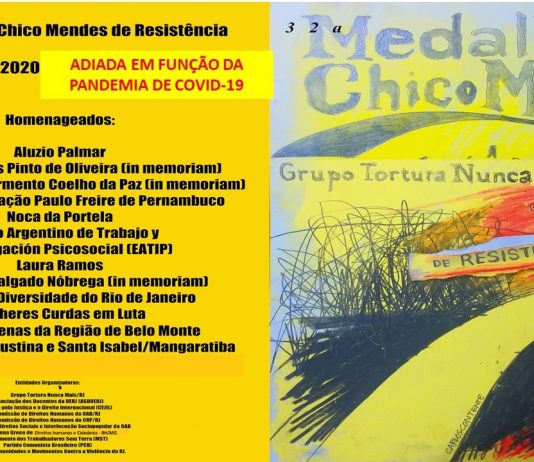 Grupo Tortura Nunca Mais divulga nota sobre Medalha Chico Mendes, símbolo da luta contra a ditadura e a violência de Estado