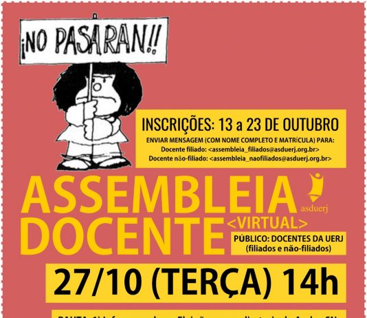Inscrições para Assembleia Docente Virtual começam na terça-feira, 13/10