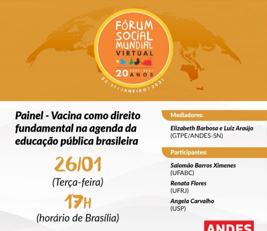 ANDES-SN participa com dois painéis online no 20ª edição do Fórum Social Mundial
