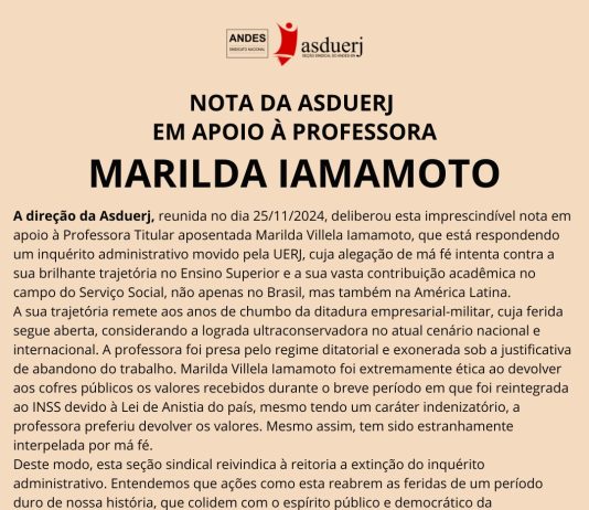Nota em apoio à professora Marilda Iamamoto