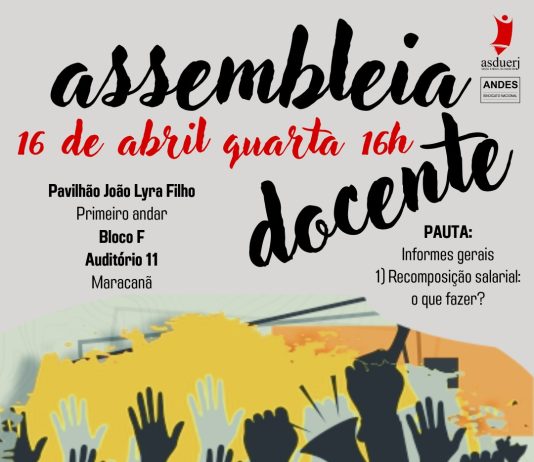 Assembleia Docente no próximo dia 16 de abril
