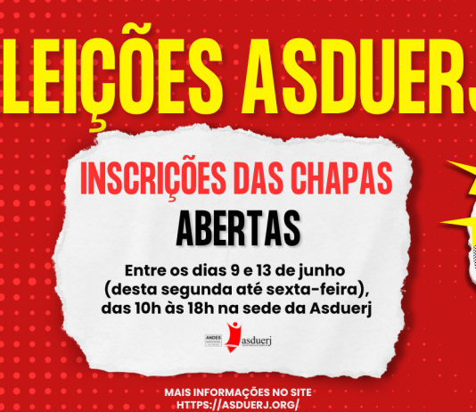 Estão abertas as inscrições de chapas para a Diretoria e o Conselho de Representantes da Asduerj – Biênio 2025/2027