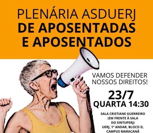 Na próxima quarta (23/7): Plenária Asduerj de Aposentadas e Aposentados