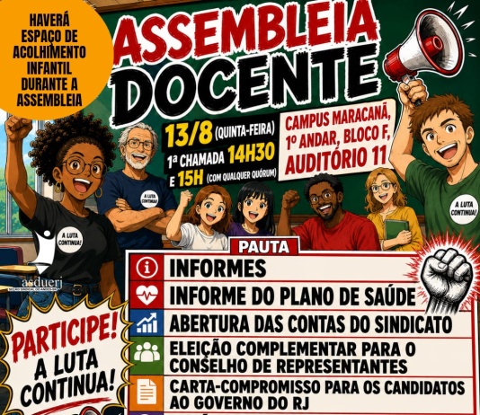 Participe da Assembleia Docente da Asduerj, nesta quinta, 13/8